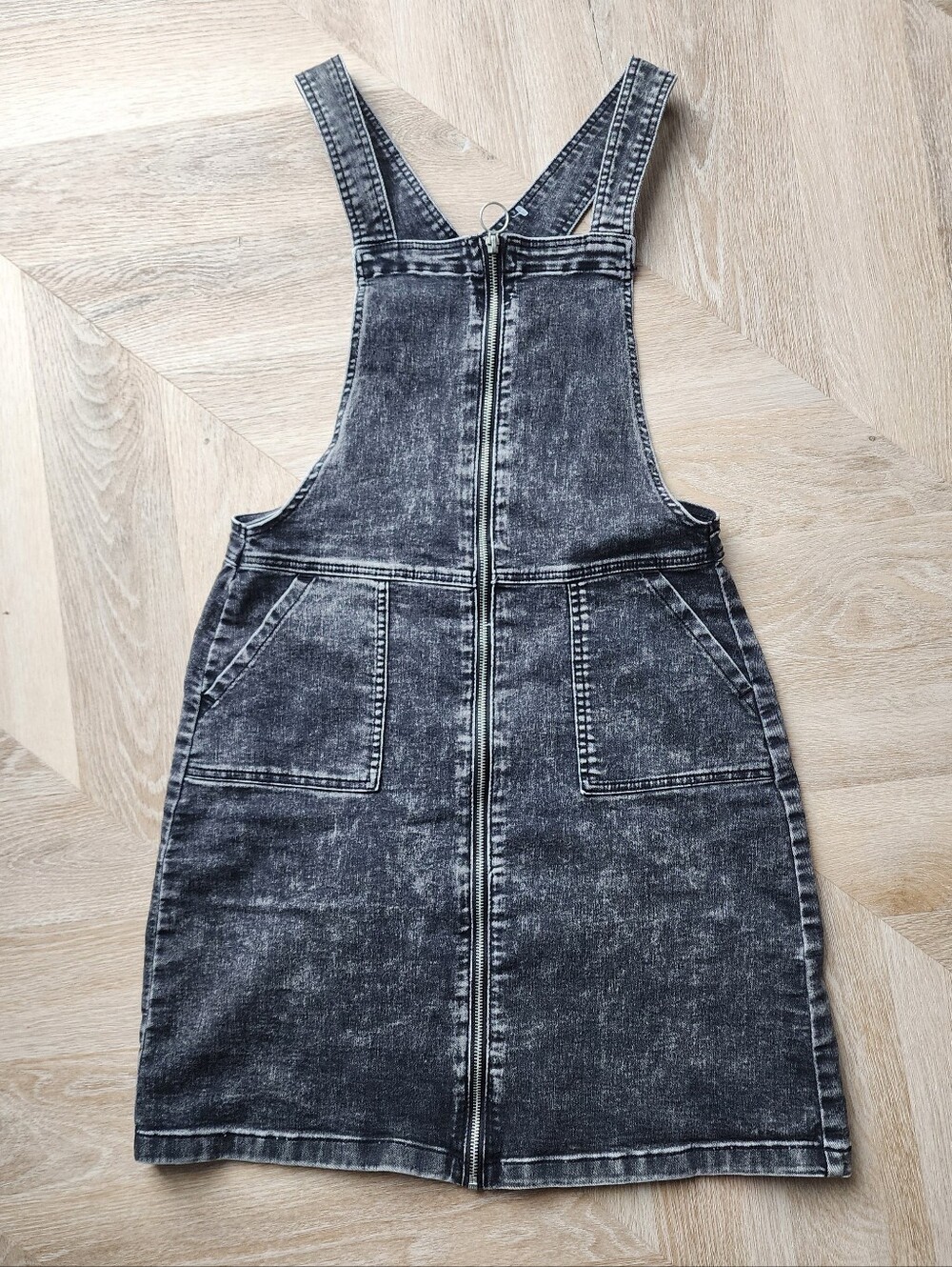 Nice Washed Black Denim Overall Dress with Front Zip By H&M